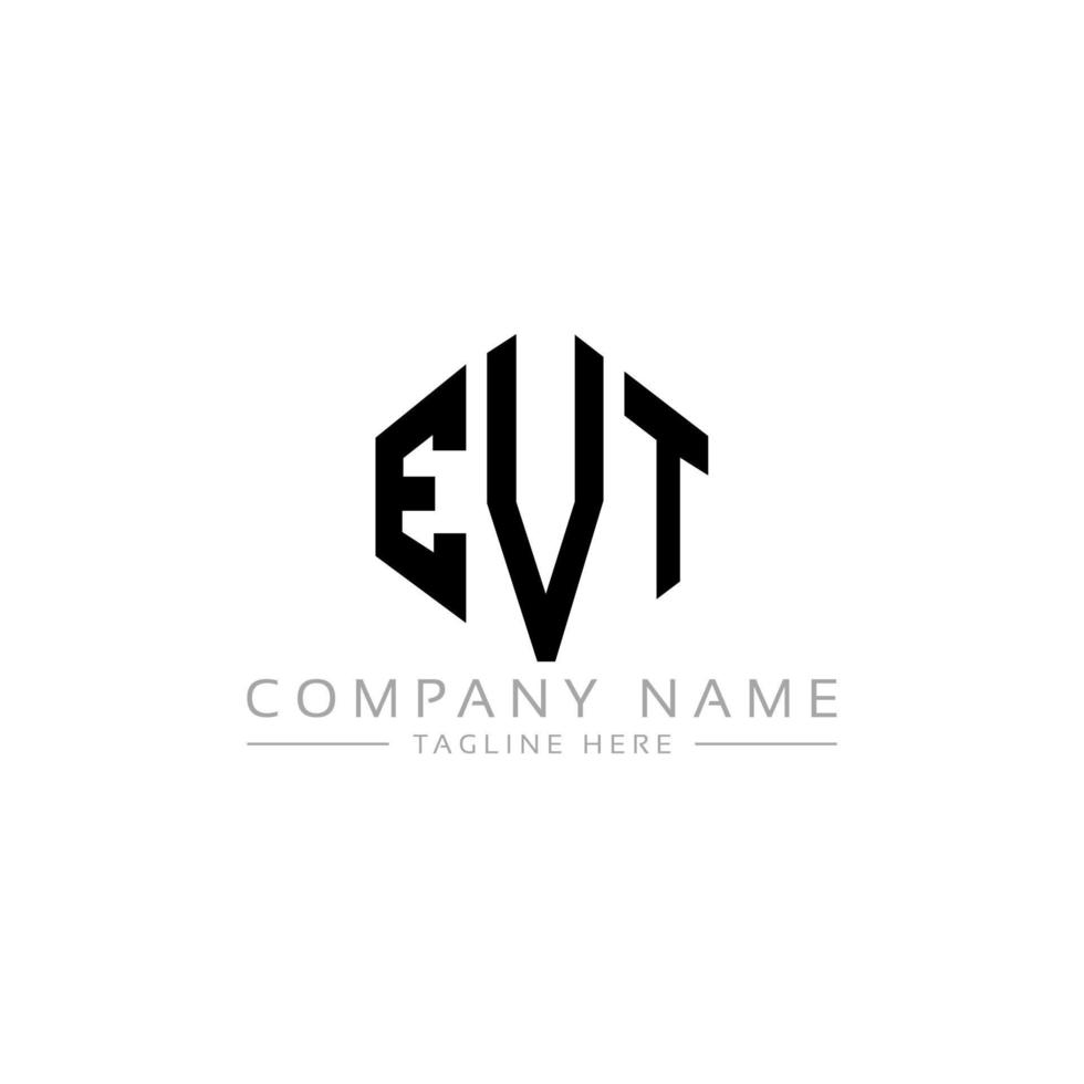 EVT letter logo design with polygon shape. EVT polygon and cube shape logo design. EVT hexagon vector logo template white and black colors. EVT monogram, business and real estate logo.