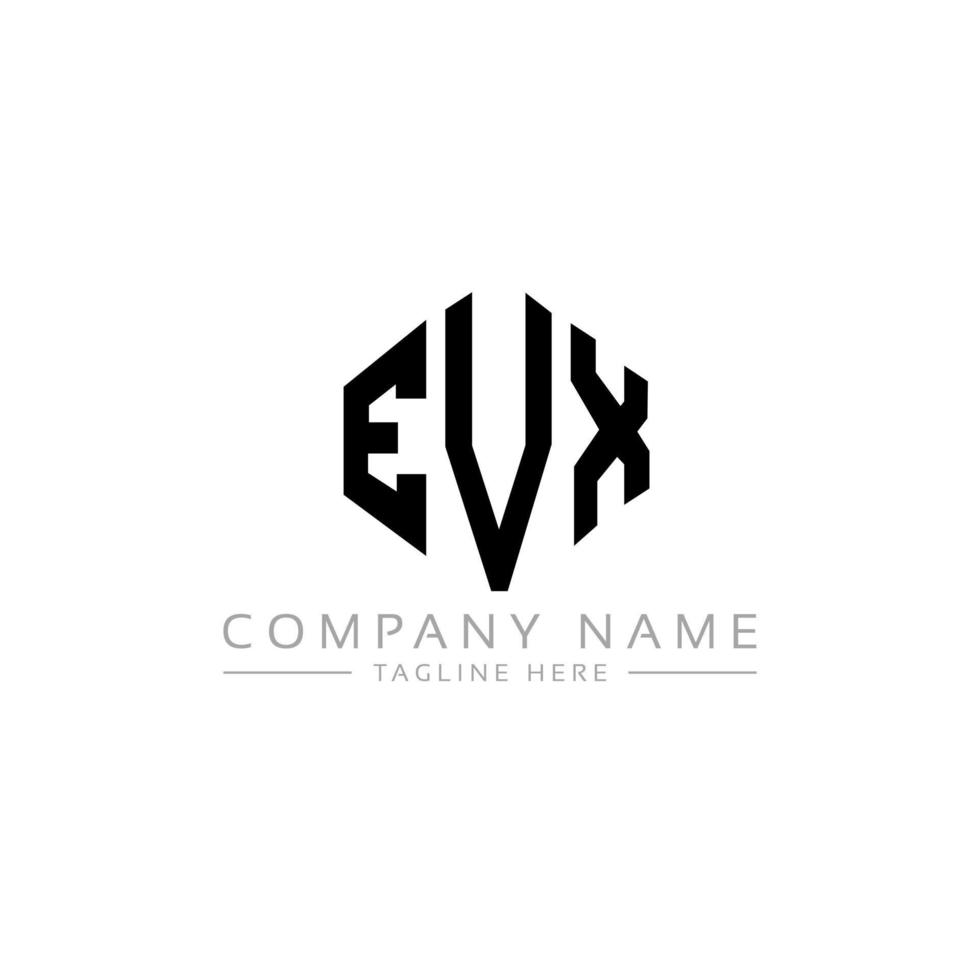 EVX letter logo design with polygon shape. EVX polygon and cube shape logo design. EVX hexagon vector logo template white and black colors. EVX monogram, business and real estate logo.