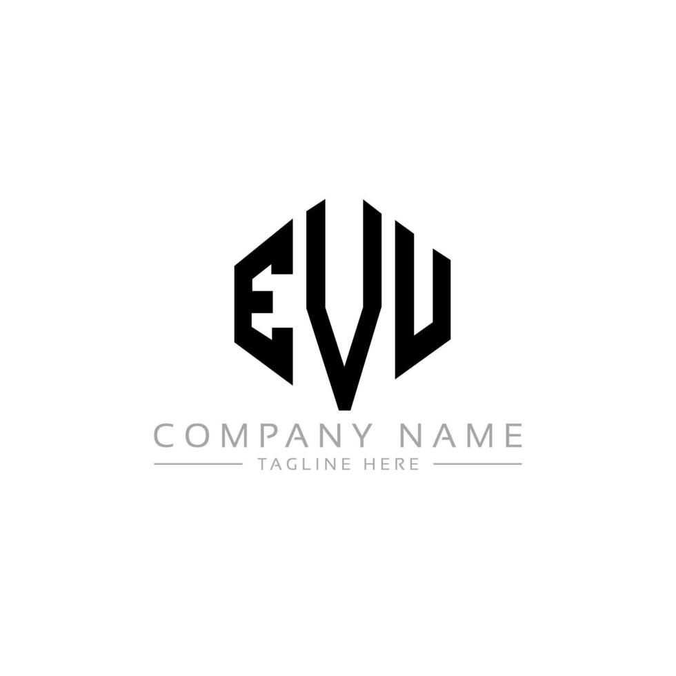 EVU letter logo design with polygon shape. EVU polygon and cube shape logo design. EVU hexagon vector logo template white and black colors. EVU monogram, business and real estate logo.