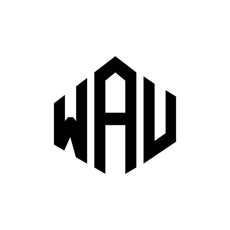 WAU letter logo design with polygon shape. WAU polygon and cube shape logo design. WAU hexagon vector logo template white and black colors. WAU monogram, business and real estate logo.