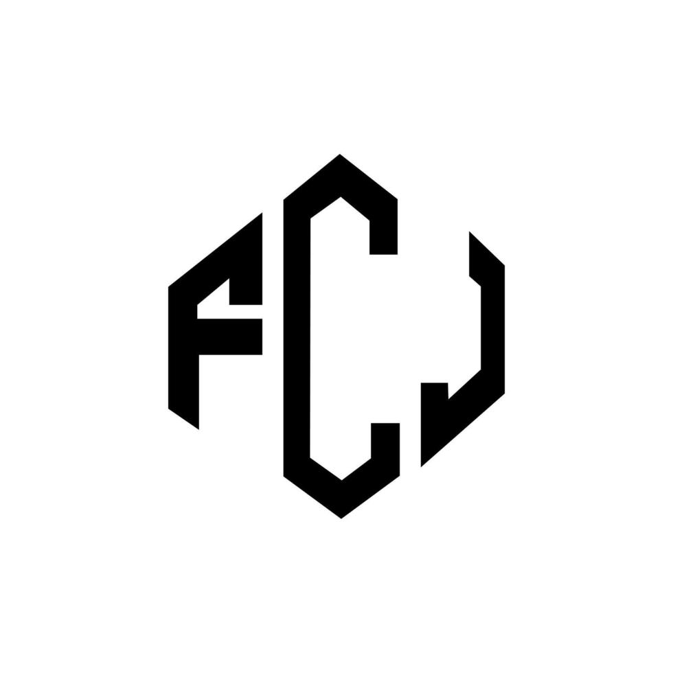 FCJ letter logo design with polygon shape. FCJ polygon and cube shape logo design. FCJ hexagon vector logo template white and black colors. FCJ monogram, business and real estate logo.