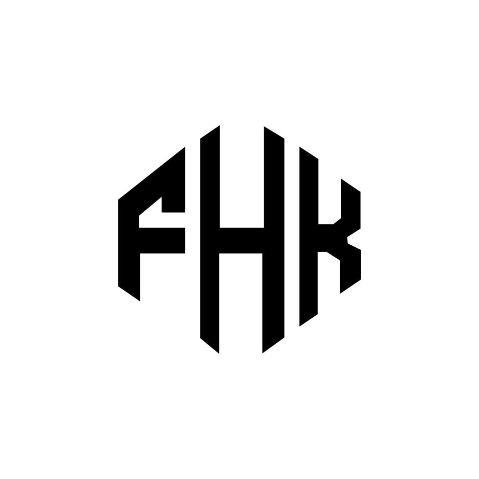 FHK letter logo design with polygon shape. FHK polygon and cube shape logo design. FHK hexagon vector logo template white and black colors. FHK monogram, business and real estate logo.
