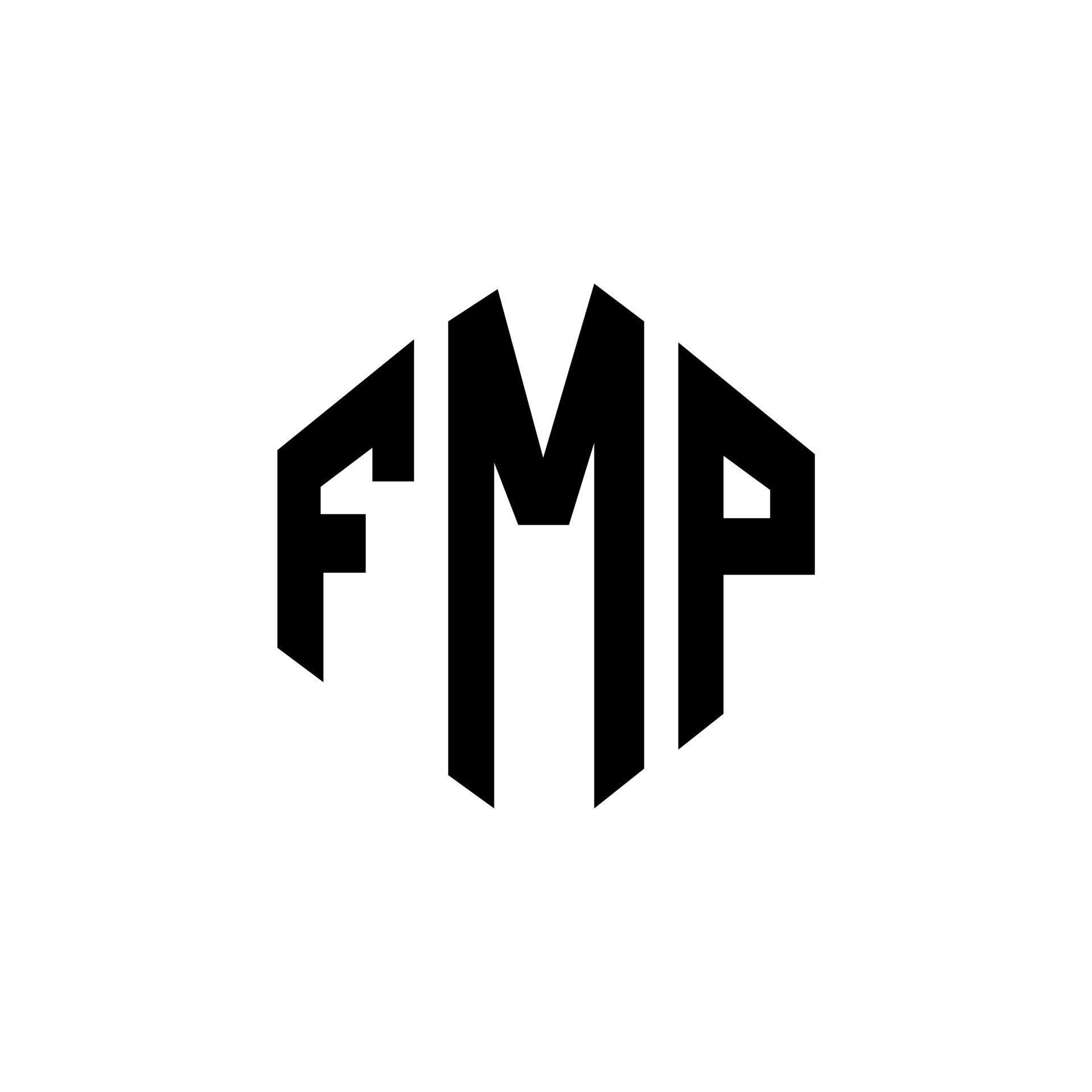 FMP letter logo design with polygon shape FMP polygon and cube shape
