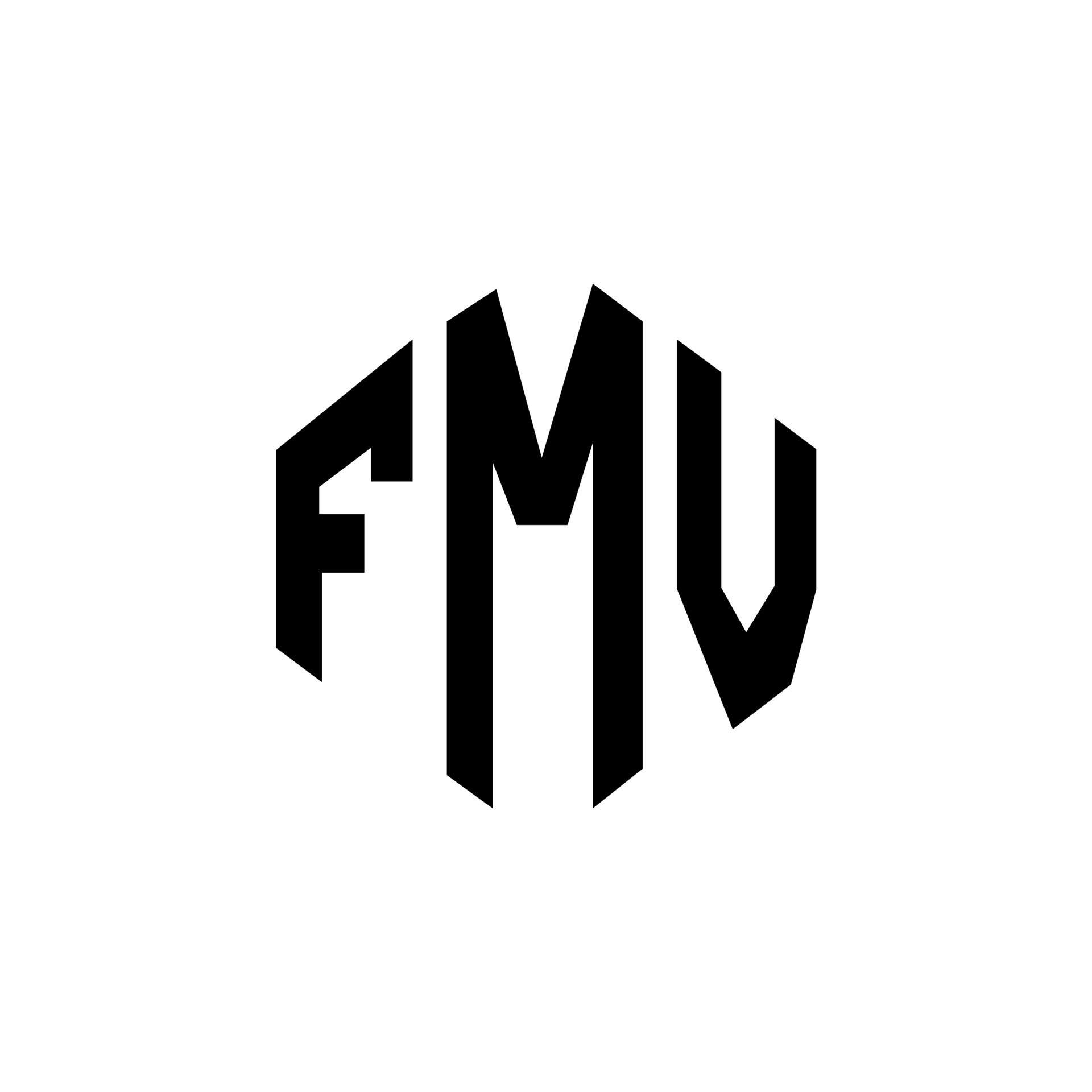 FMV letter logo design with polygon shape. FMV polygon and cube shape
