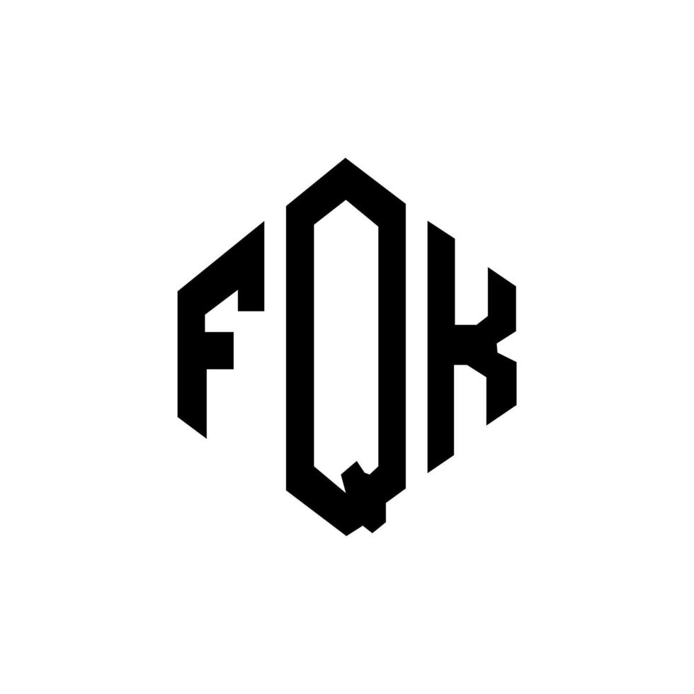 FQK letter logo design with polygon shape. FQK polygon and cube shape logo design. FQK hexagon vector logo template white and black colors. FQK monogram, business and real estate logo.