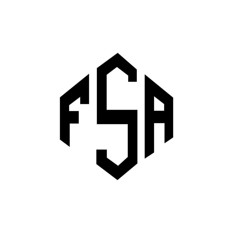FSA letter logo design with polygon shape. FSA polygon and cube shape logo design. FSA hexagon vector logo template white and black colors. FSA monogram, business and real estate logo.