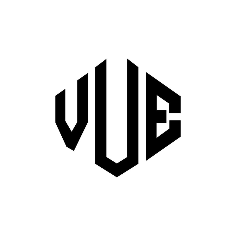 VUE letter logo design with polygon shape. VUE polygon and cube shape logo design. VUE hexagon vector logo template white and black colors. VUE monogram, business and real estate logo.