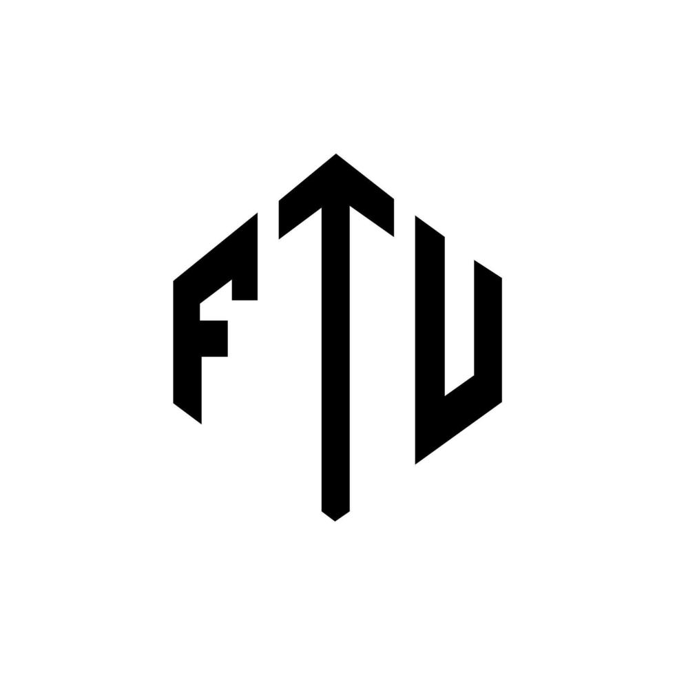 FTU letter logo design with polygon shape. FTU polygon and cube shape logo design. FTU hexagon vector logo template white and black colors. FTU monogram, business and real estate logo.