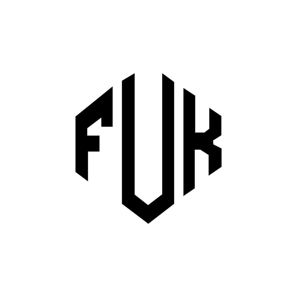 FUK letter logo design with polygon shape. FUK polygon and cube shape logo design. FUK hexagon vector logo template white and black colors. FUK monogram, business and real estate logo.