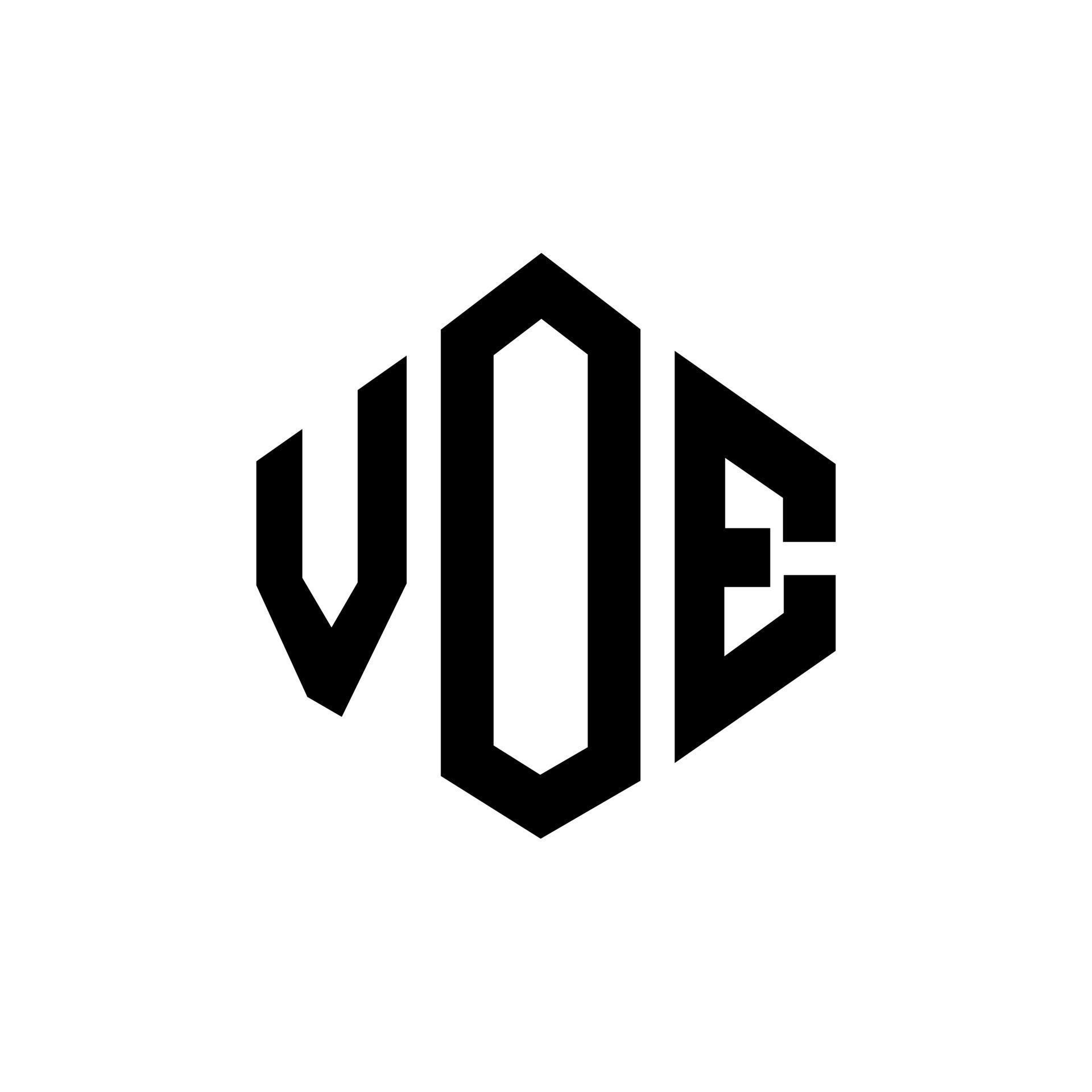 VOE letter logo design with polygon shape. VOE polygon and cube shape