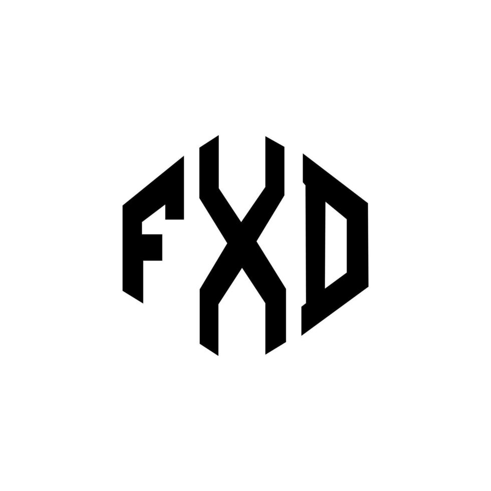 FXD letter logo design with polygon shape. FXD polygon and cube shape logo design. FXD hexagon vector logo template white and black colors. FXD monogram, business and real estate logo.