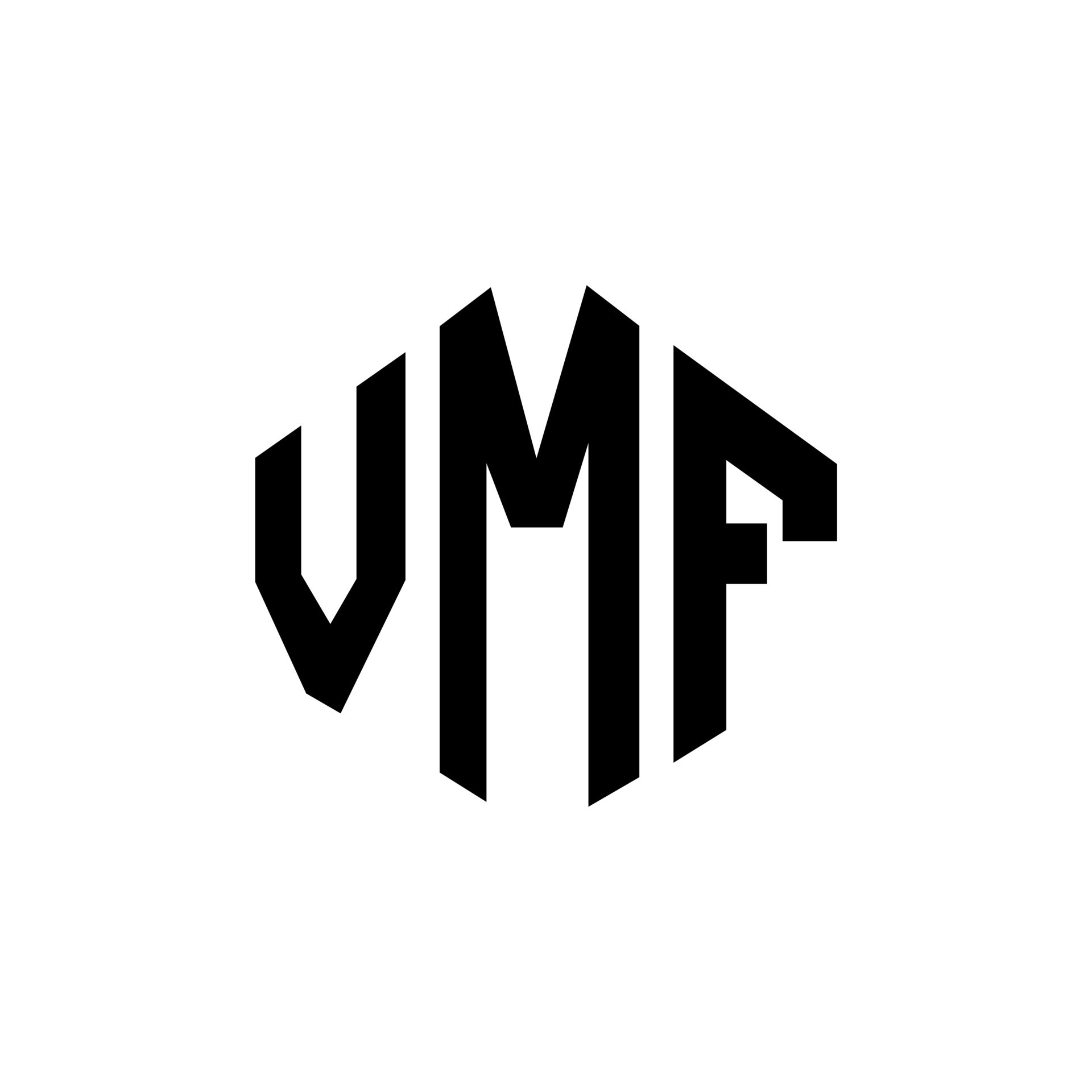 VMF letter logo design with polygon shape. VMF polygon and cube shape