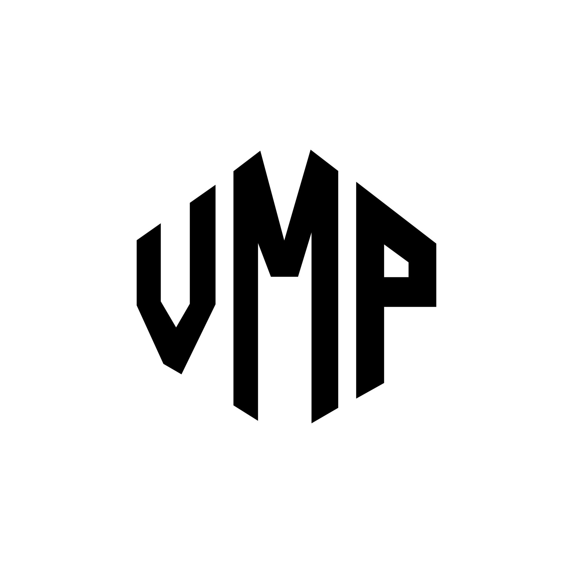 diseño de logotipo de letra vmp con forma de polígono. diseño de