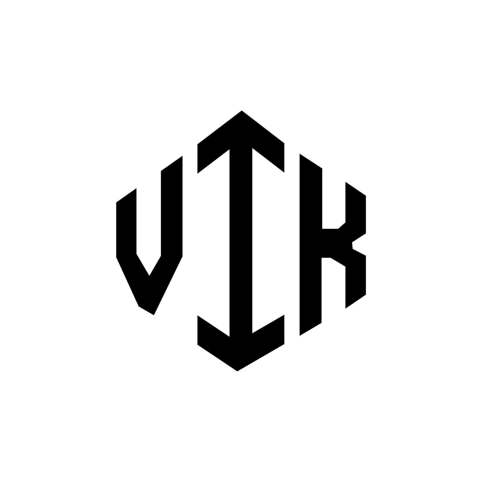 VIK letter logo design with polygon shape. VIK polygon and cube shape