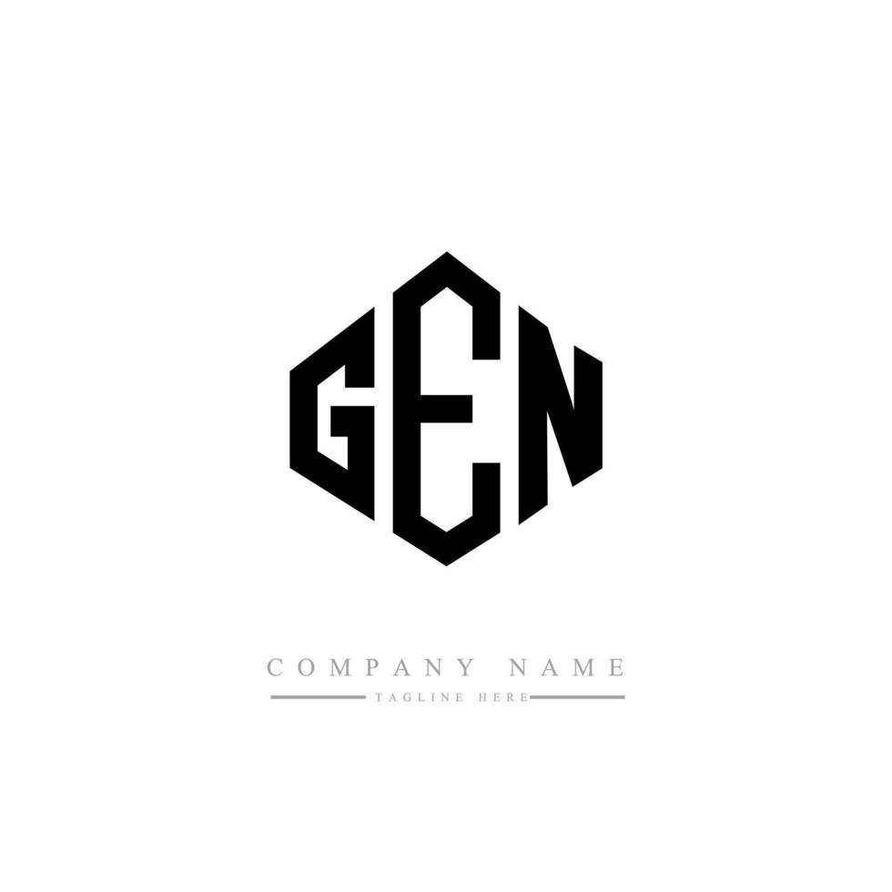 GEN letter logo design with polygon shape. GEN polygon and cube shape logo design. GEN hexagon vector logo template white and black colors. GEN monogram, business and real estate logo.
