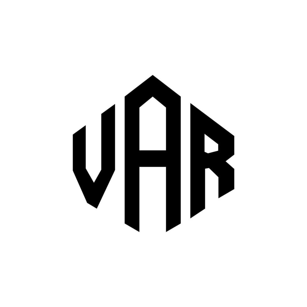 VAR letter logo design with polygon shape. VAR polygon and cube shape logo design. VAR hexagon vector logo template white and black colors. VAR monogram, business and real estate logo.