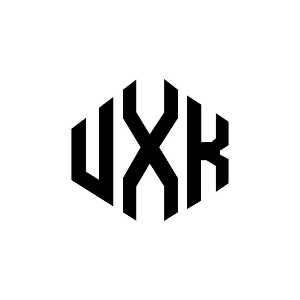 diseño de logotipo de letra uxk con forma de polígono. Diseño de logotipo en forma de cubo y polígono uxk. uxk hexágono vector logo plantilla colores blanco y negro. monograma uxk, logotipo empresarial y inmobiliario.