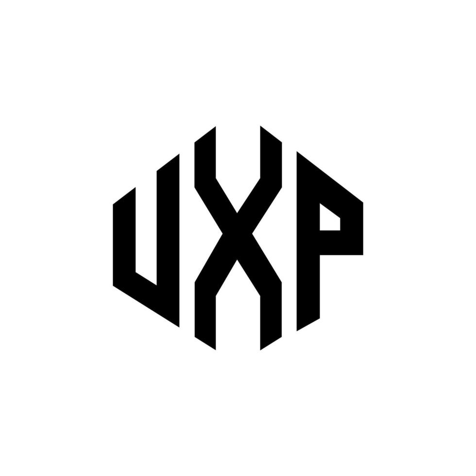 diseño de logotipo de letra uxp con forma de polígono. diseño de logotipo en forma de cubo y polígono uxp. uxp hexágono vector logo plantilla colores blanco y negro. monograma uxp, logotipo empresarial y inmobiliario.