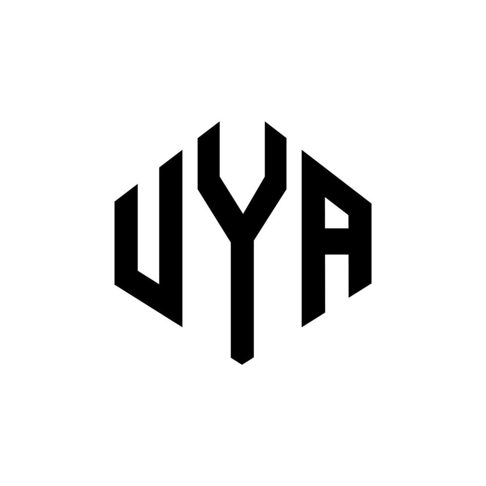 UYA letter logo design with polygon shape. UYA polygon and cube shape logo design. UYA hexagon vector logo template white and black colors. UYA monogram, business and real estate logo.