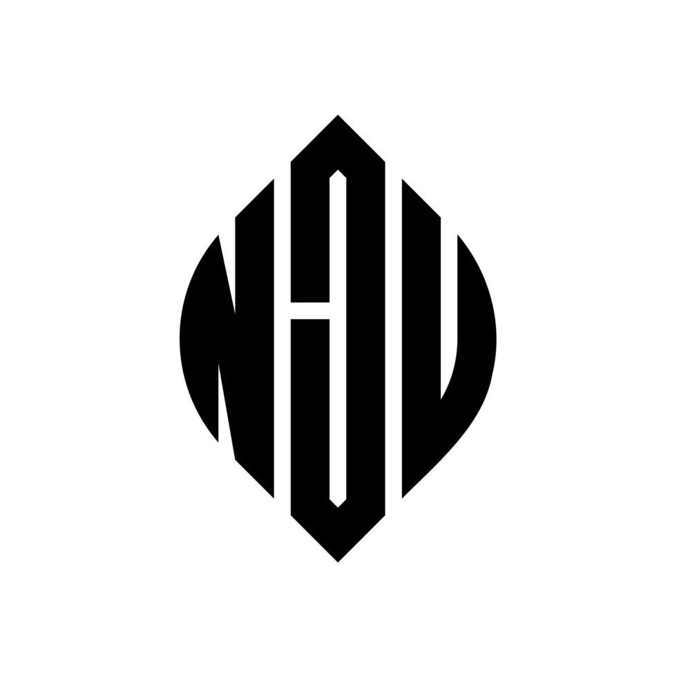 NJU circle letter logo design with circle and ellipse shape. NJU ellipse letters with typographic style. The three initials form a circle logo. NJU Circle Emblem Abstract Monogram Letter Mark Vector. vector