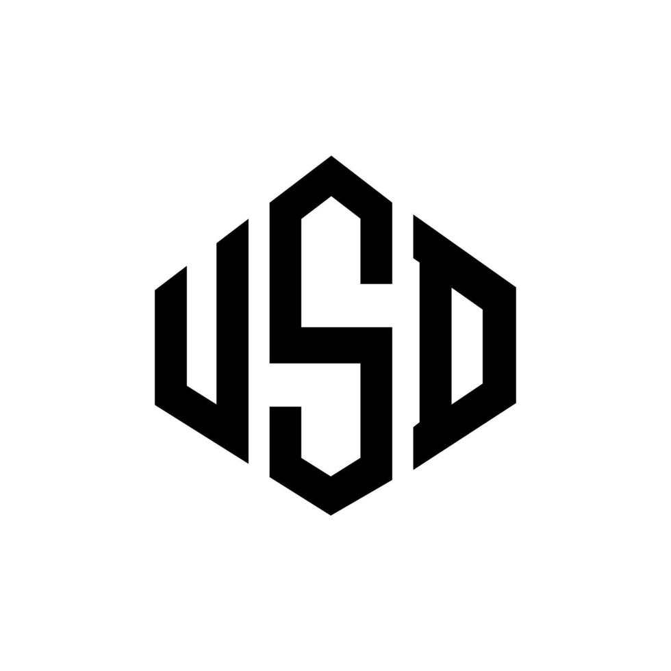 USD letter logo design with polygon shape. USD polygon and cube shape logo design. USD hexagon vector logo template white and black colors. USD monogram, business and real estate logo.