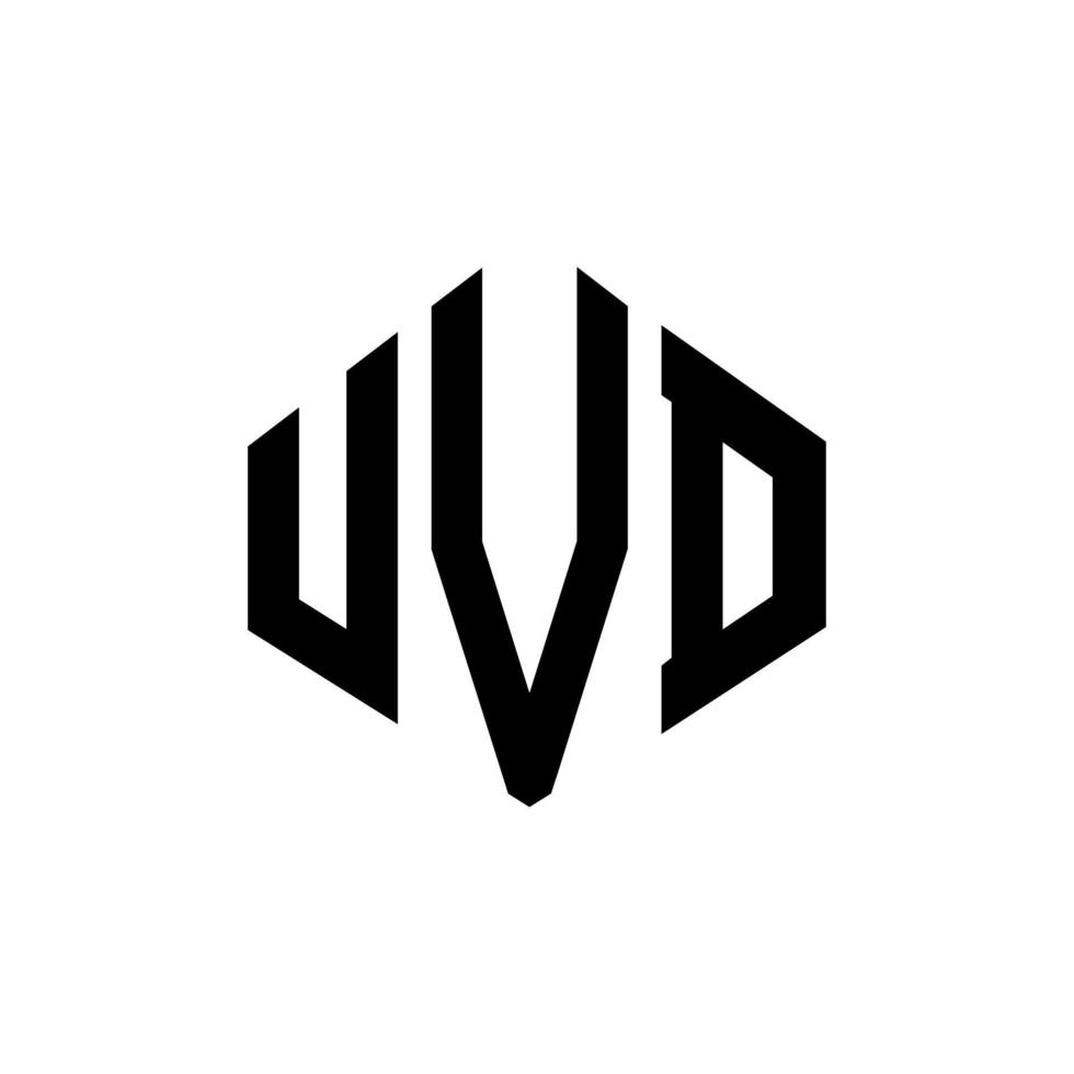 UVD letter logo design with polygon shape. UVD polygon and cube shape logo design. UVD hexagon vector logo template white and black colors. UVD monogram, business and real estate logo.