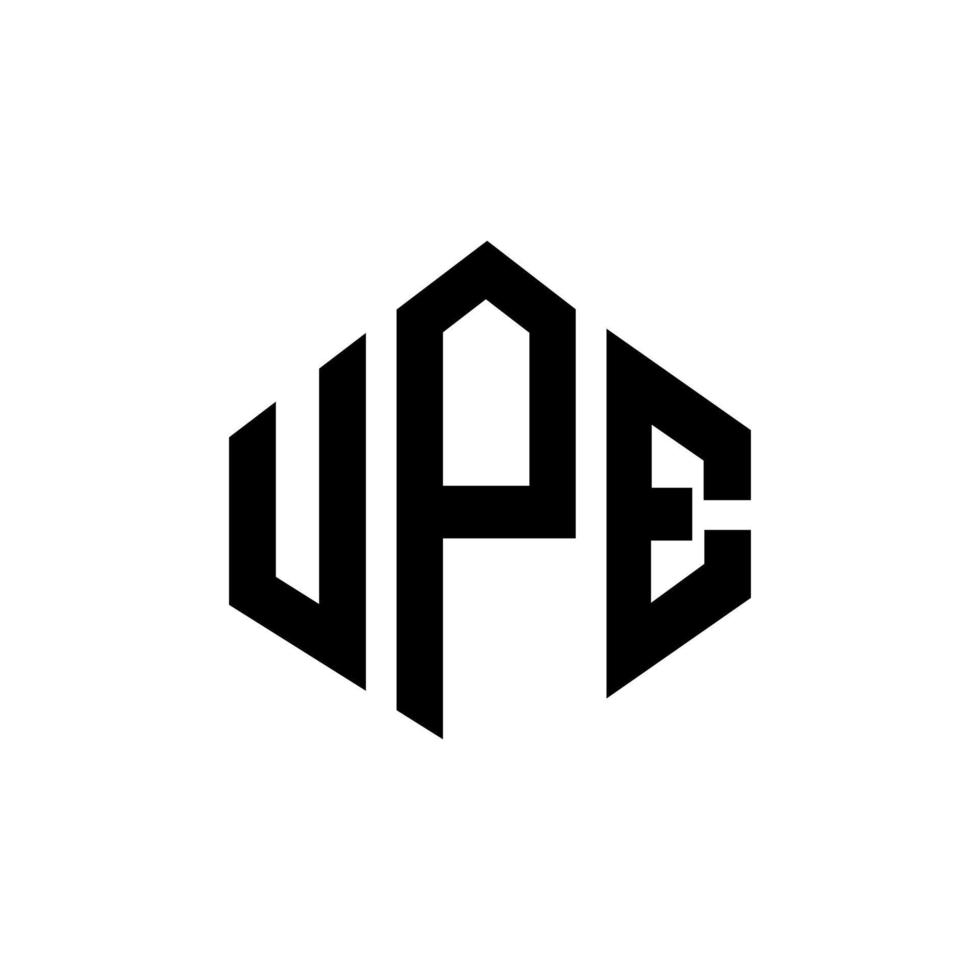 diseño de logotipo de letra upe con forma de polígono. diseño de logotipo de forma de polígono y cubo upe. upe hexágono vector logo plantilla colores blanco y negro. monograma upe, logotipo comercial y inmobiliario.