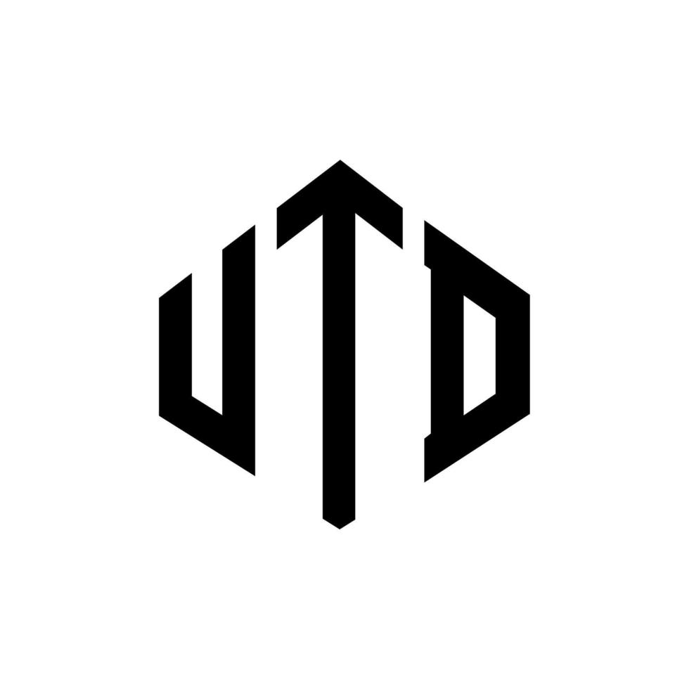 UTD letter logo design with polygon shape. UTD polygon and cube shape logo design. UTD hexagon vector logo template white and black colors. UTD monogram, business and real estate logo.