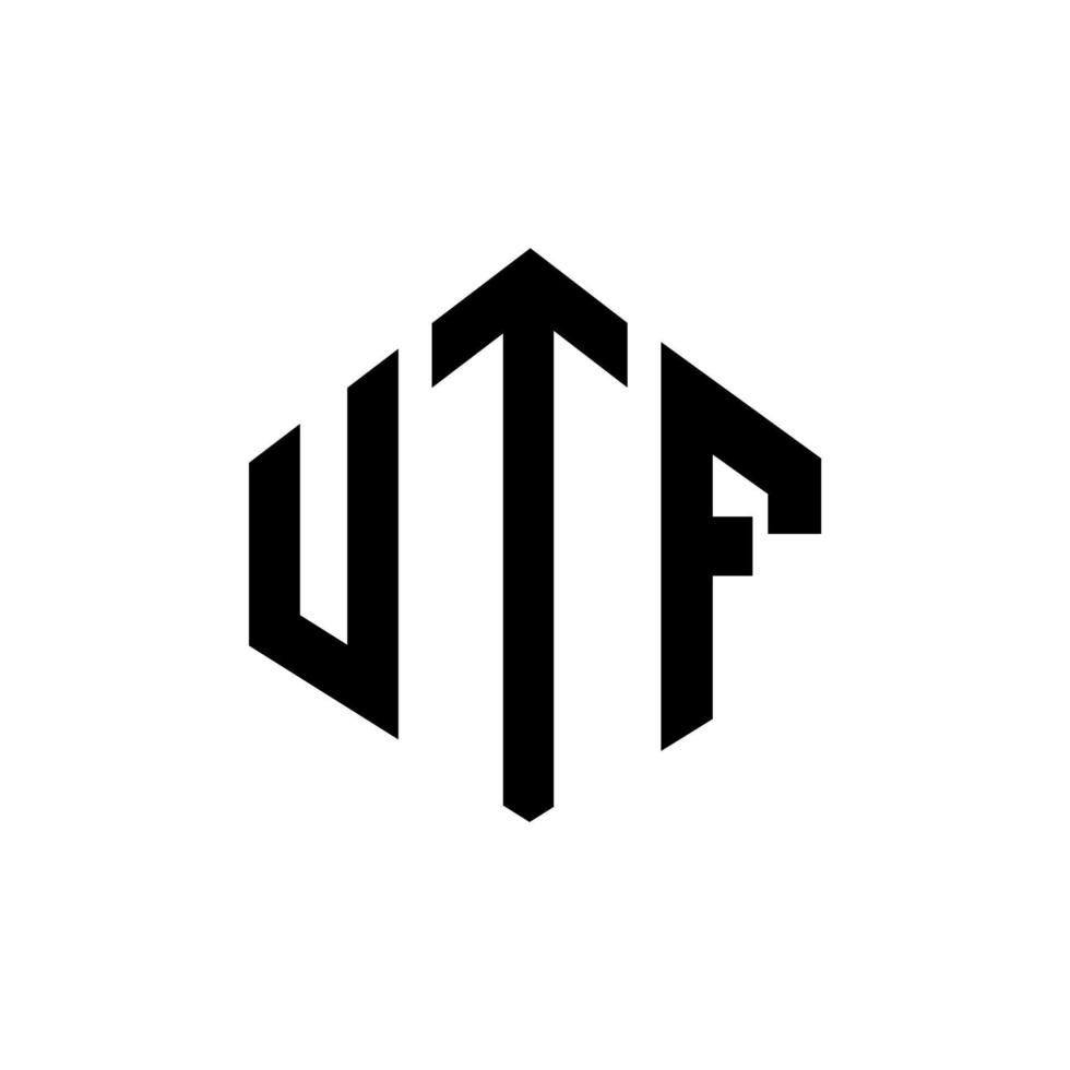 UTF letter logo design with polygon shape. UTF polygon and cube shape logo design. UTF hexagon vector logo template white and black colors. UTF monogram, business and real estate logo.