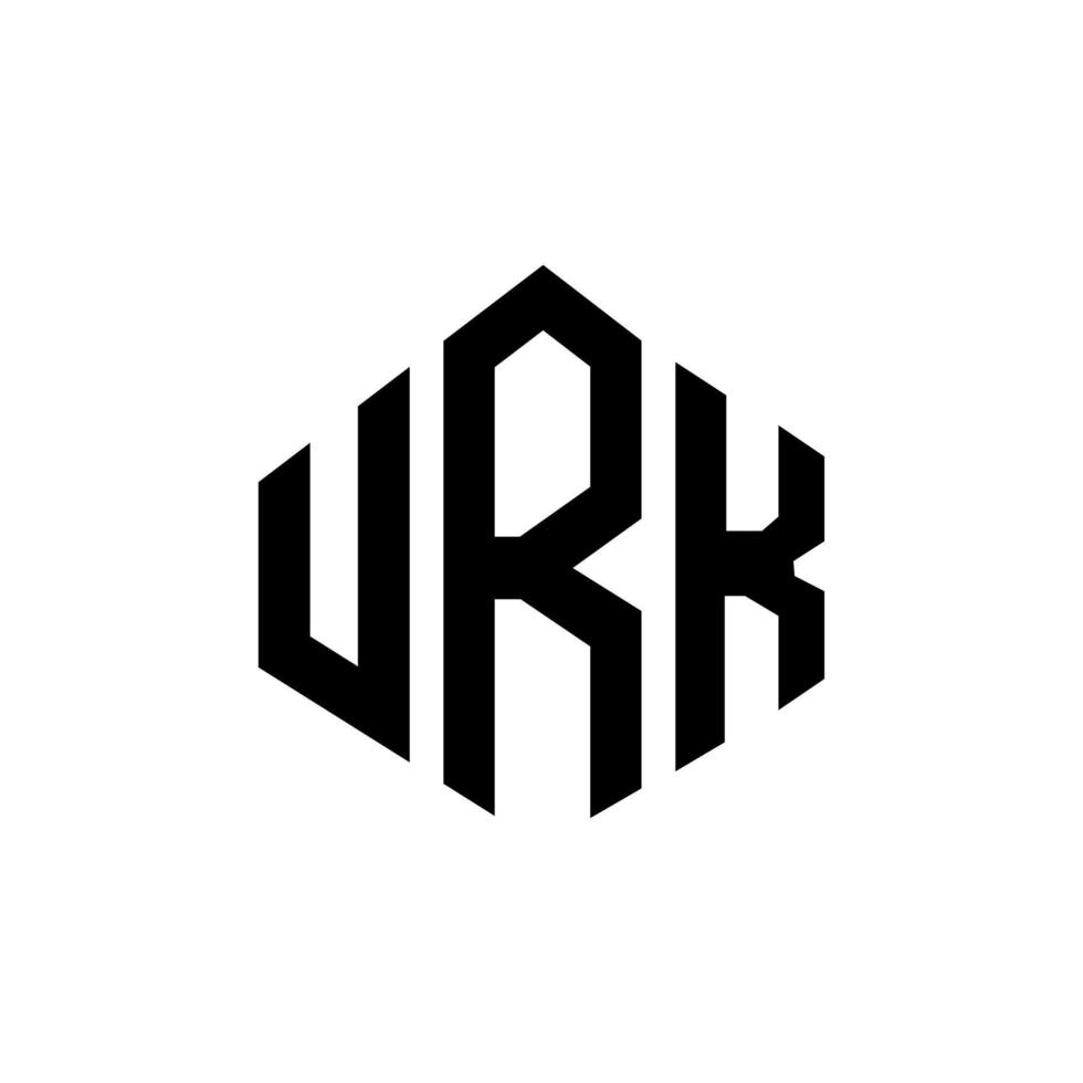 URK letter logo design with polygon shape. URK polygon and cube shape logo design. URK hexagon vector logo template white and black colors. URK monogram, business and real estate logo.