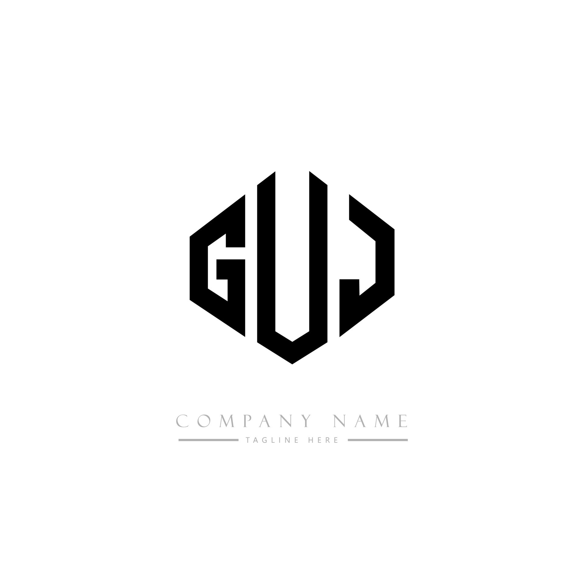 GUJ letter logo design with polygon shape. GUJ polygon and cube shape