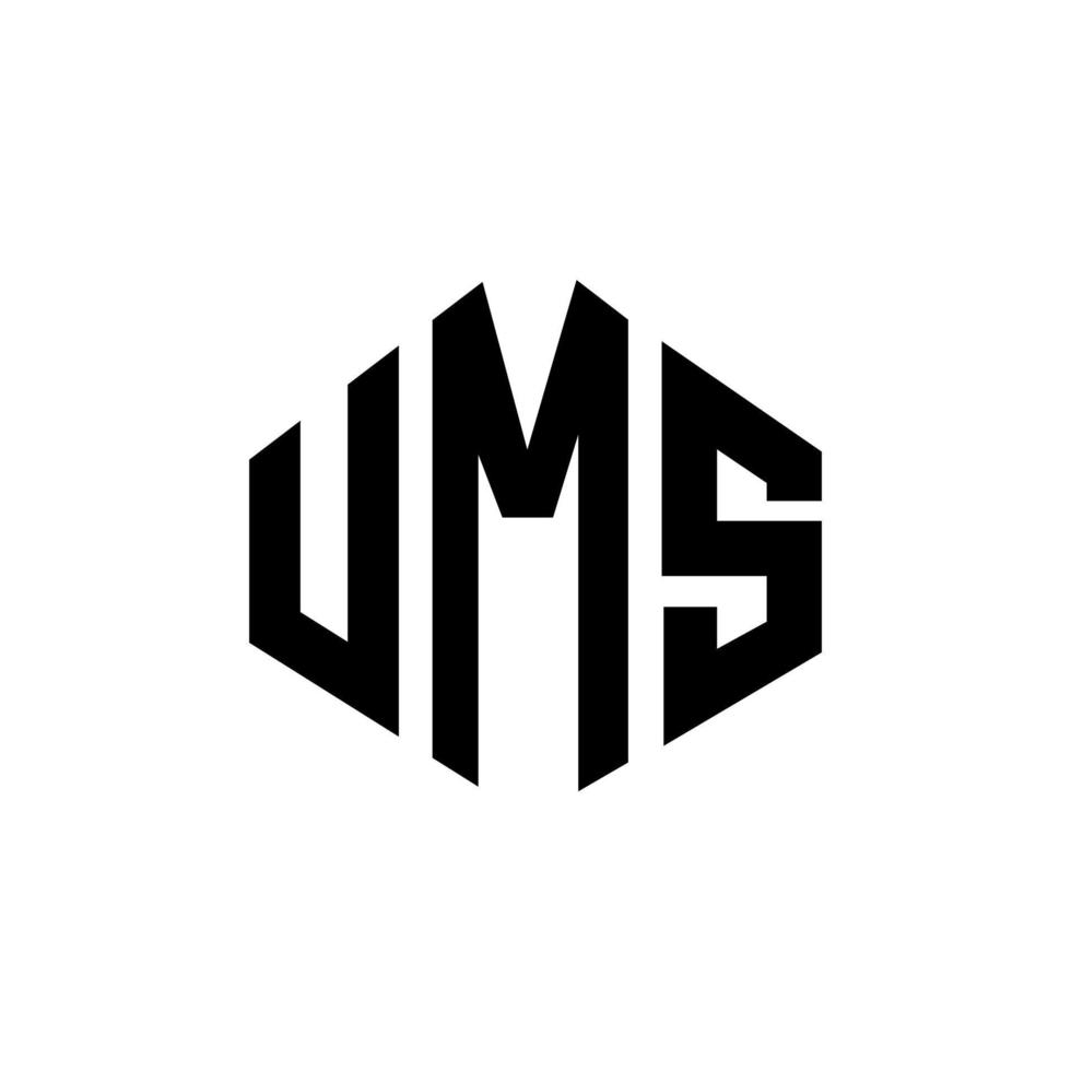 UMS letter logo design with polygon shape. UMS polygon and cube shape logo design. UMS hexagon vector logo template white and black colors. UMS monogram, business and real estate logo.