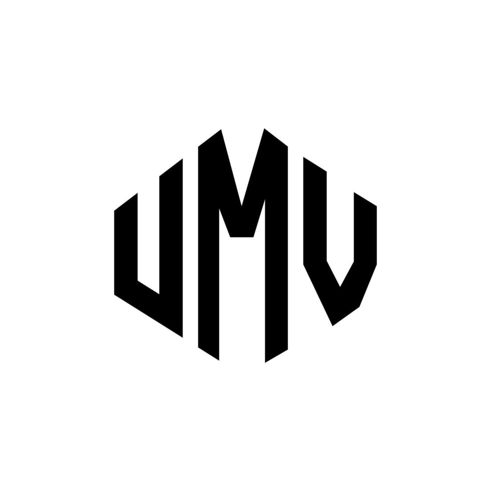 UMV letter logo design with polygon shape. UMV polygon and cube shape logo design. UMV hexagon vector logo template white and black colors. UMV monogram, business and real estate logo.