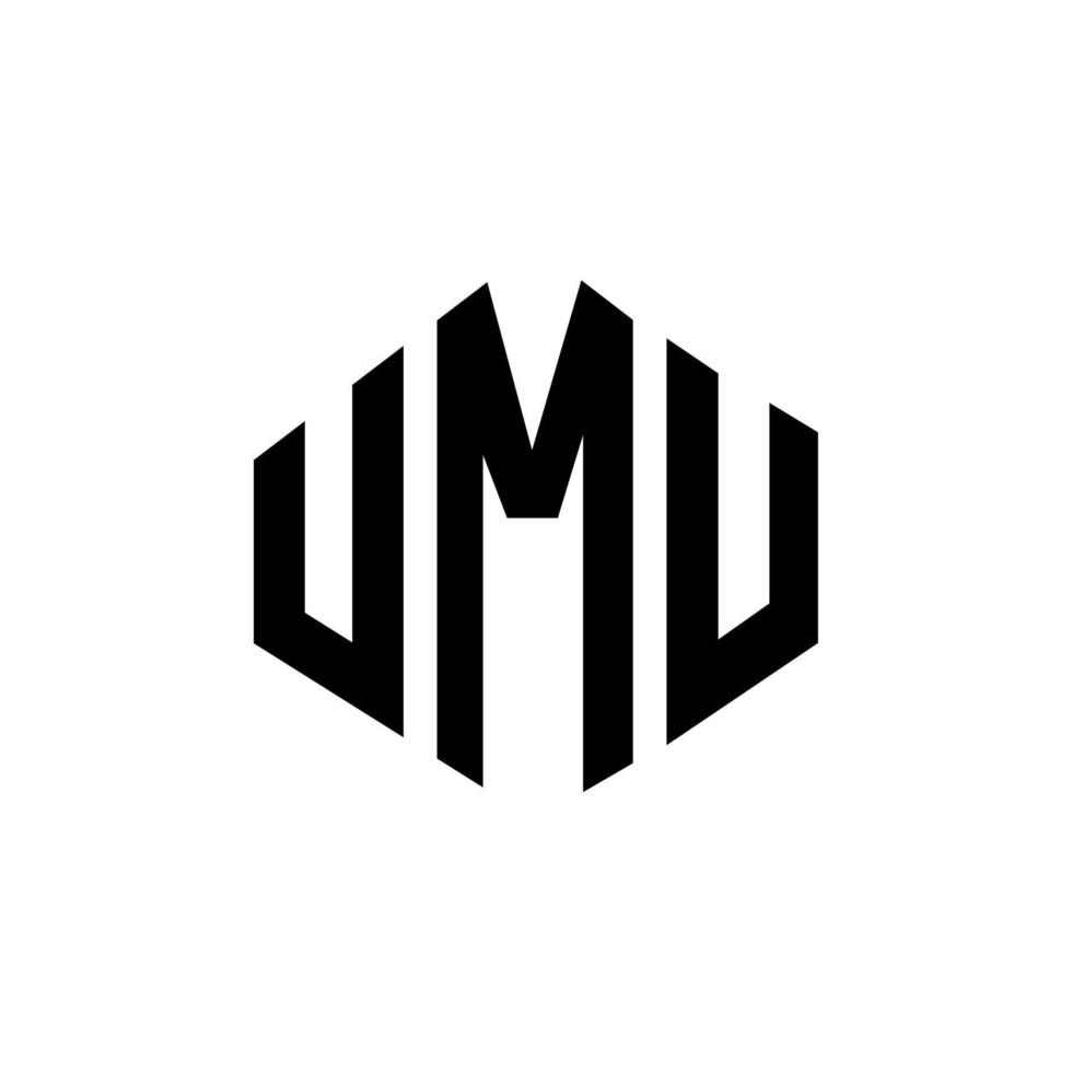 UMU letter logo design with polygon shape. UMU polygon and cube shape logo design. UMU hexagon vector logo template white and black colors. UMU monogram, business and real estate logo.