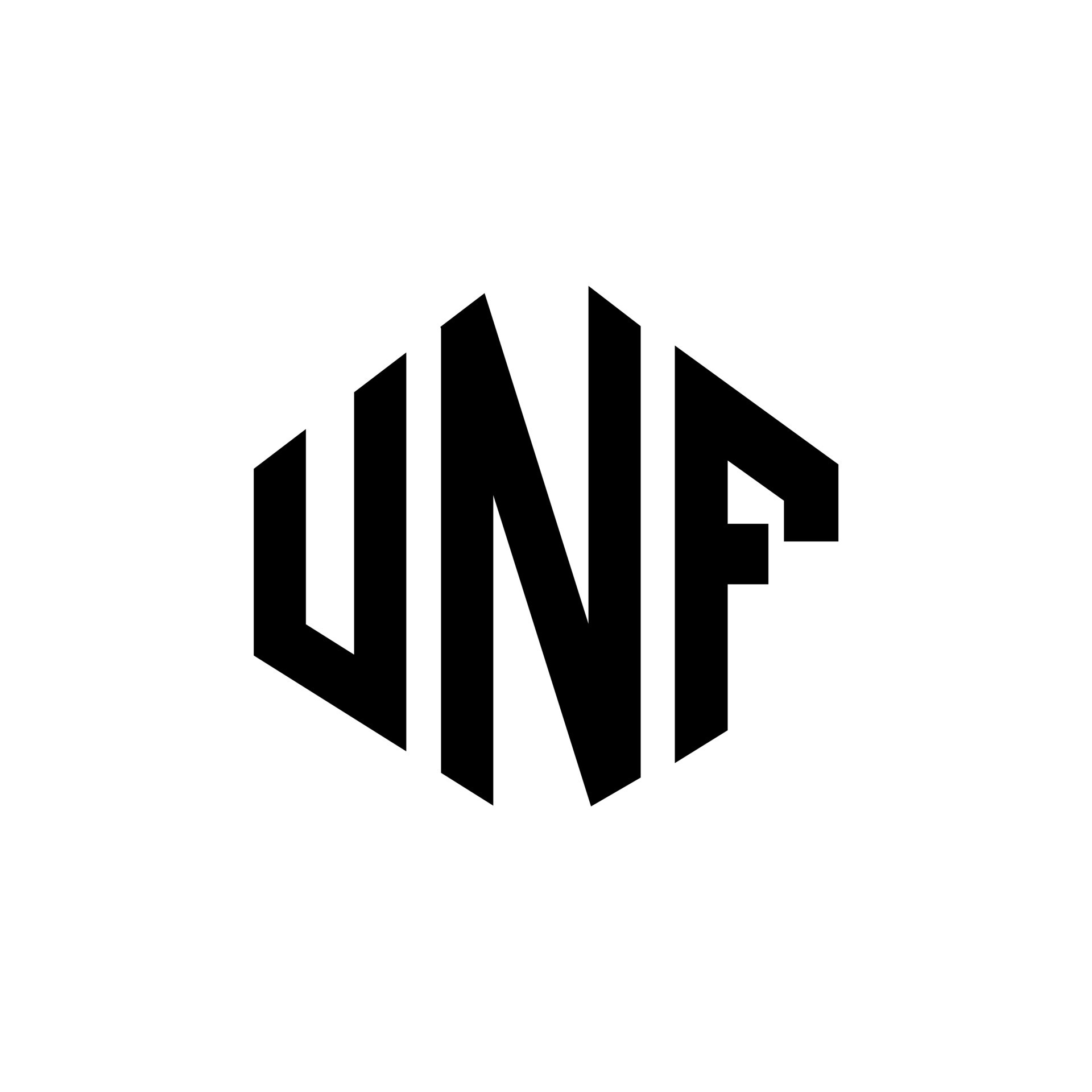 UNF letter logo design with polygon shape UNF polygon and cube shape