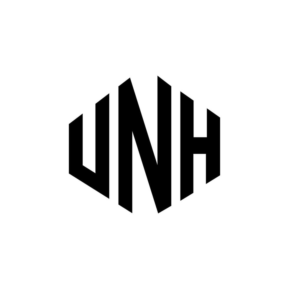 diseño de logotipo de letra unh con forma de polígono. diseño de logotipo en forma de cubo y polígono unh. unh hexágono vector logo plantilla colores blanco y negro. monograma unh, logotipo empresarial y inmobiliario.