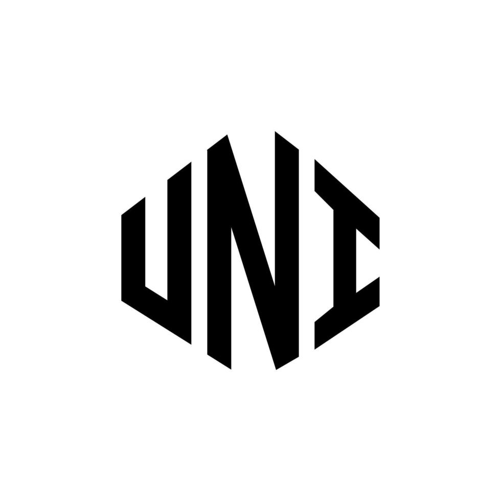 UNI letter logo design with polygon shape. UNI polygon and cube shape logo design. UNI hexagon vector logo template white and black colors. UNI monogram, business and real estate logo.