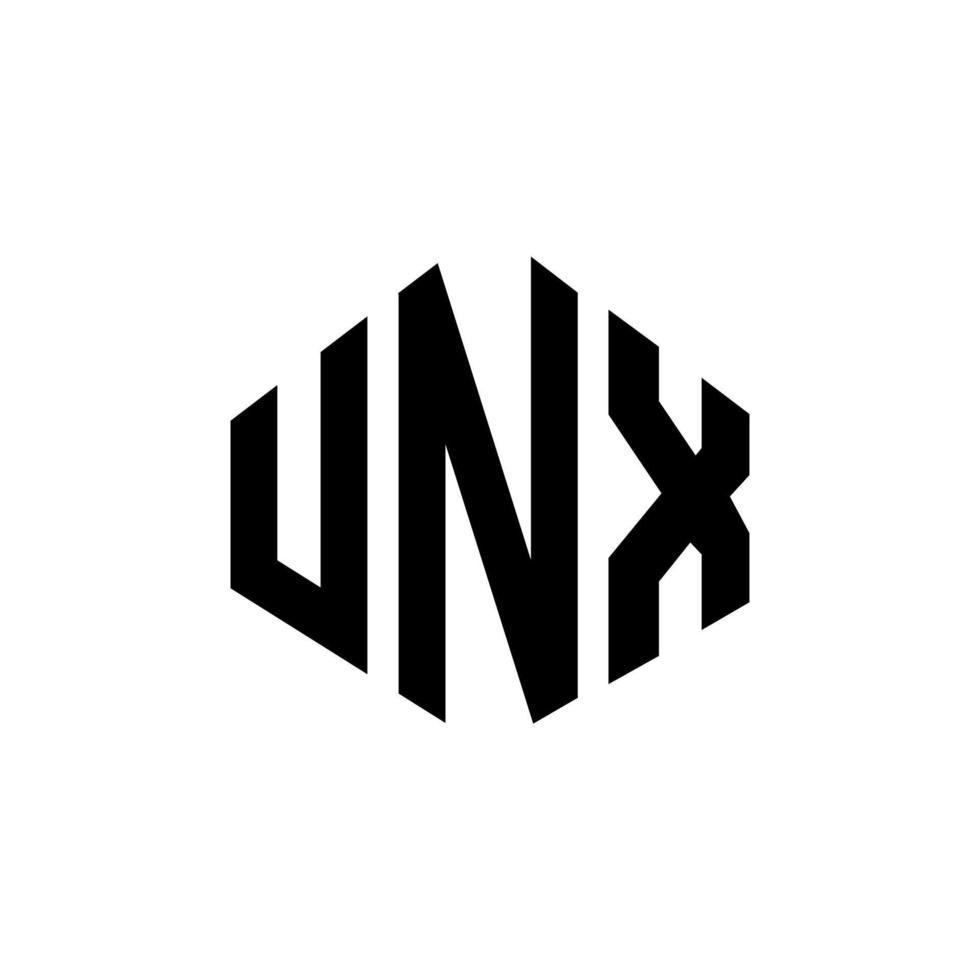 UNX letter logo design with polygon shape. UNX polygon and cube shape logo design. UNX hexagon vector logo template white and black colors. UNX monogram, business and real estate logo.