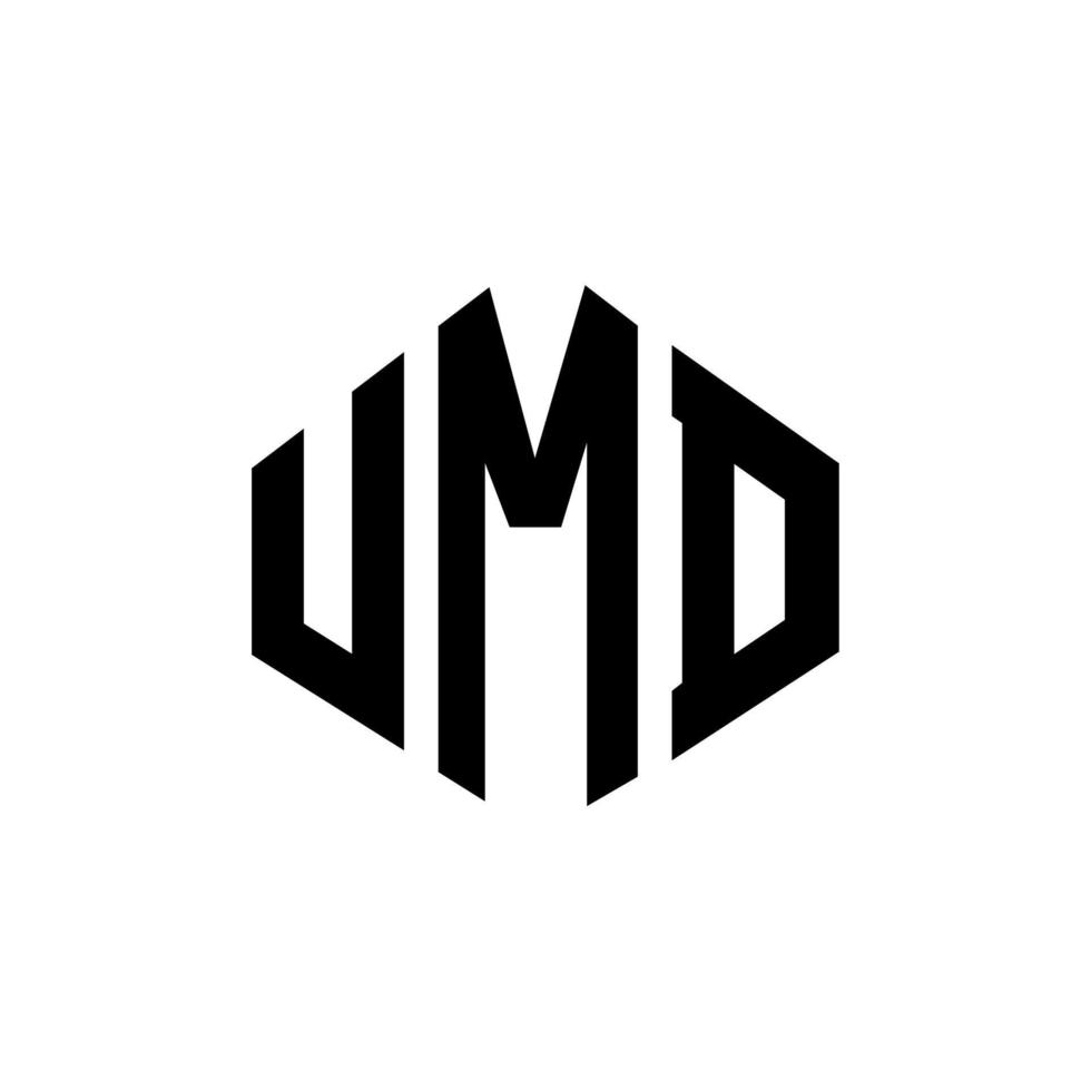 UMD letter logo design with polygon shape. UMD polygon and cube shape logo design. UMD hexagon vector logo template white and black colors. UMD monogram, business and real estate logo.
