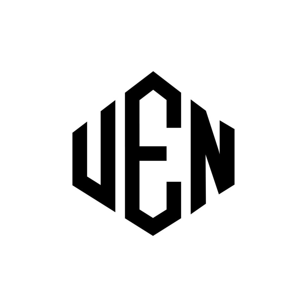 diseño de logotipo de letra uen con forma de polígono. uen polígono y diseño de logotipo en forma de cubo. uen hexágono vector logo plantilla colores blanco y negro. uen monograma, logotipo comercial e inmobiliario.