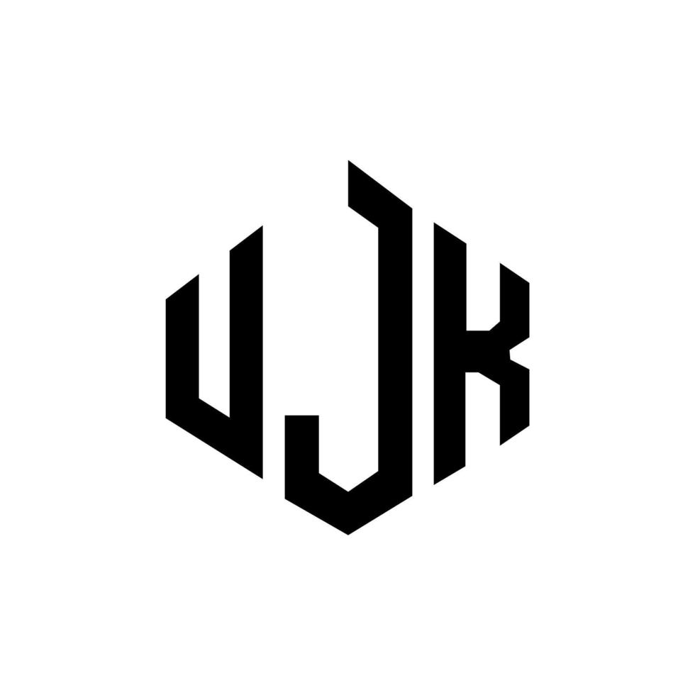UJK letter logo design with polygon shape. UJK polygon and cube shape logo design. UJK hexagon vector logo template white and black colors. UJK monogram, business and real estate logo.