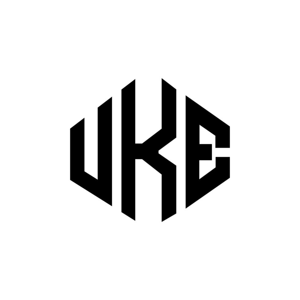 UKE letter logo design with polygon shape. UKE polygon and cube shape logo design. UKE hexagon vector logo template white and black colors. UKE monogram, business and real estate logo.
