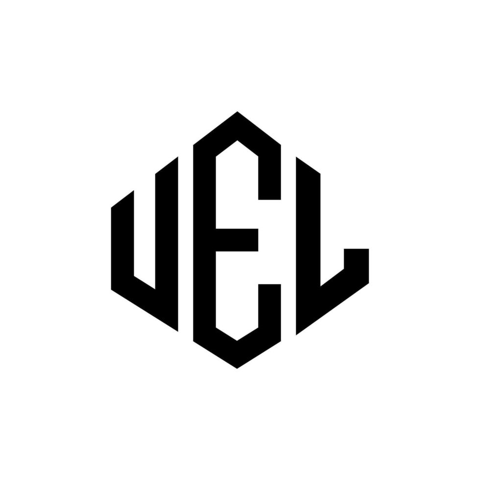 diseño de logotipo de letra uel con forma de polígono. Diseño de logotipo en forma de polígono y cubo de uel. uel hexágono vector logo plantilla colores blanco y negro. monograma uel, logotipo comercial y inmobiliario.