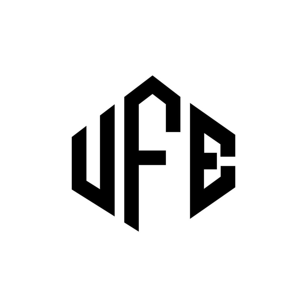 UFE letter logo design with polygon shape. UFE polygon and cube shape logo design. UFE hexagon vector logo template white and black colors. UFE monogram, business and real estate logo.