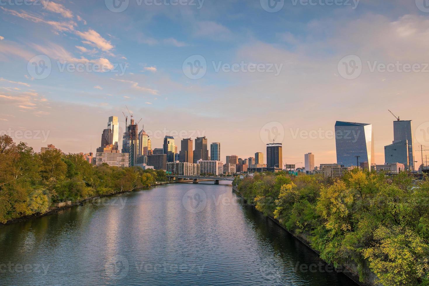 Downtown Skyline of Philadelphia, Pennsylvania at sunset photo