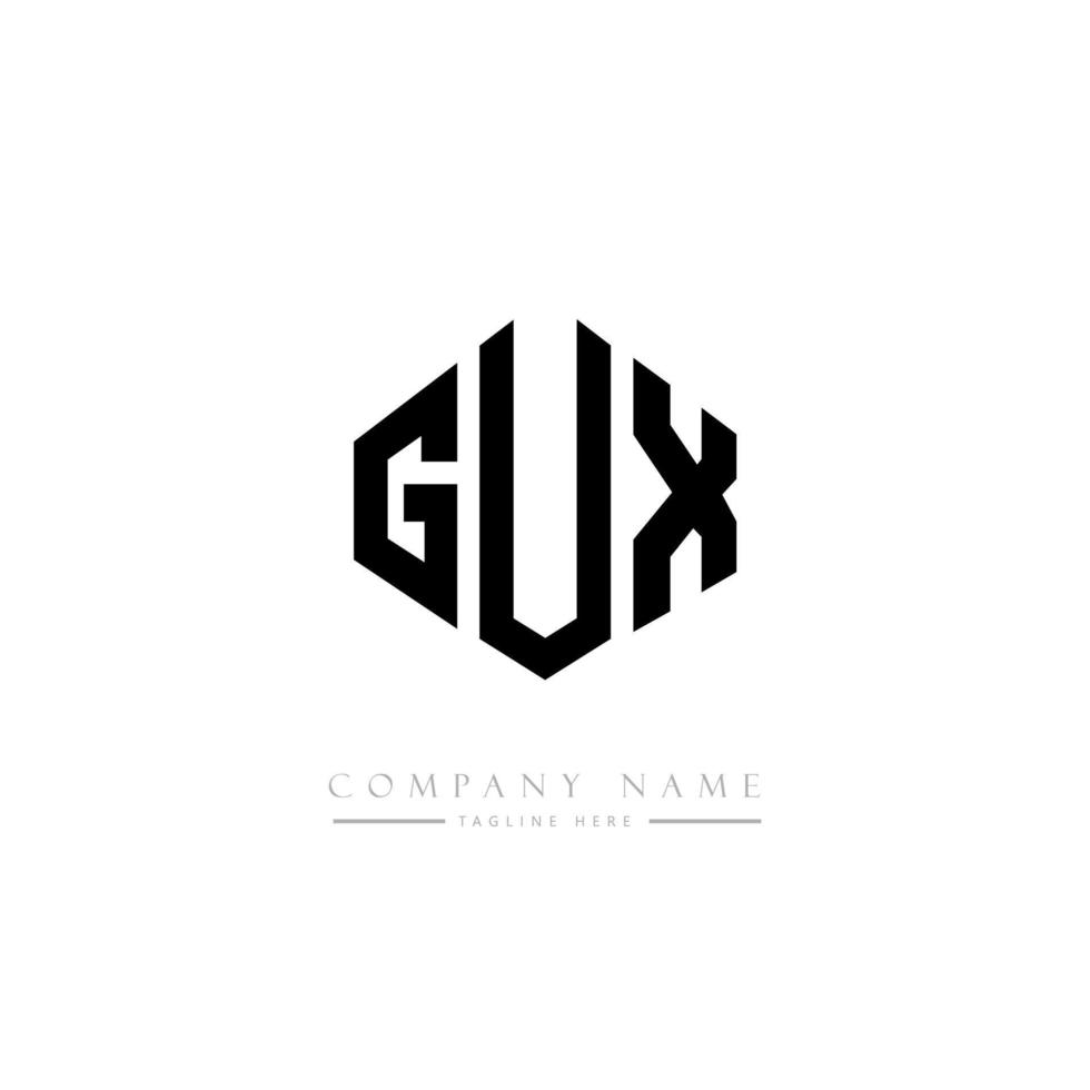 GUX letter logo design with polygon shape. GUX polygon and cube shape logo design. GUX hexagon vector logo template white and black colors. GUX monogram, business and real estate logo.