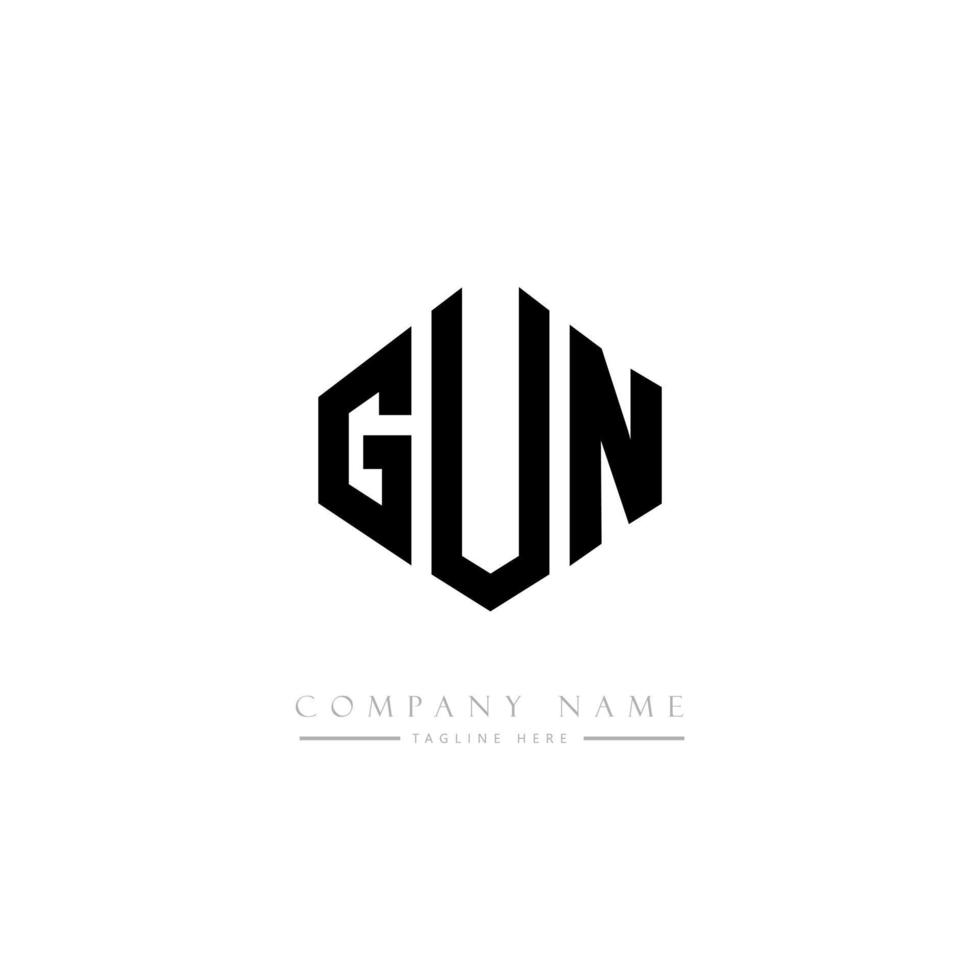 GUN letter logo design with polygon shape. GUN polygon and cube shape logo design. GUN hexagon vector logo template white and black colors. GUN monogram, business and real estate logo.