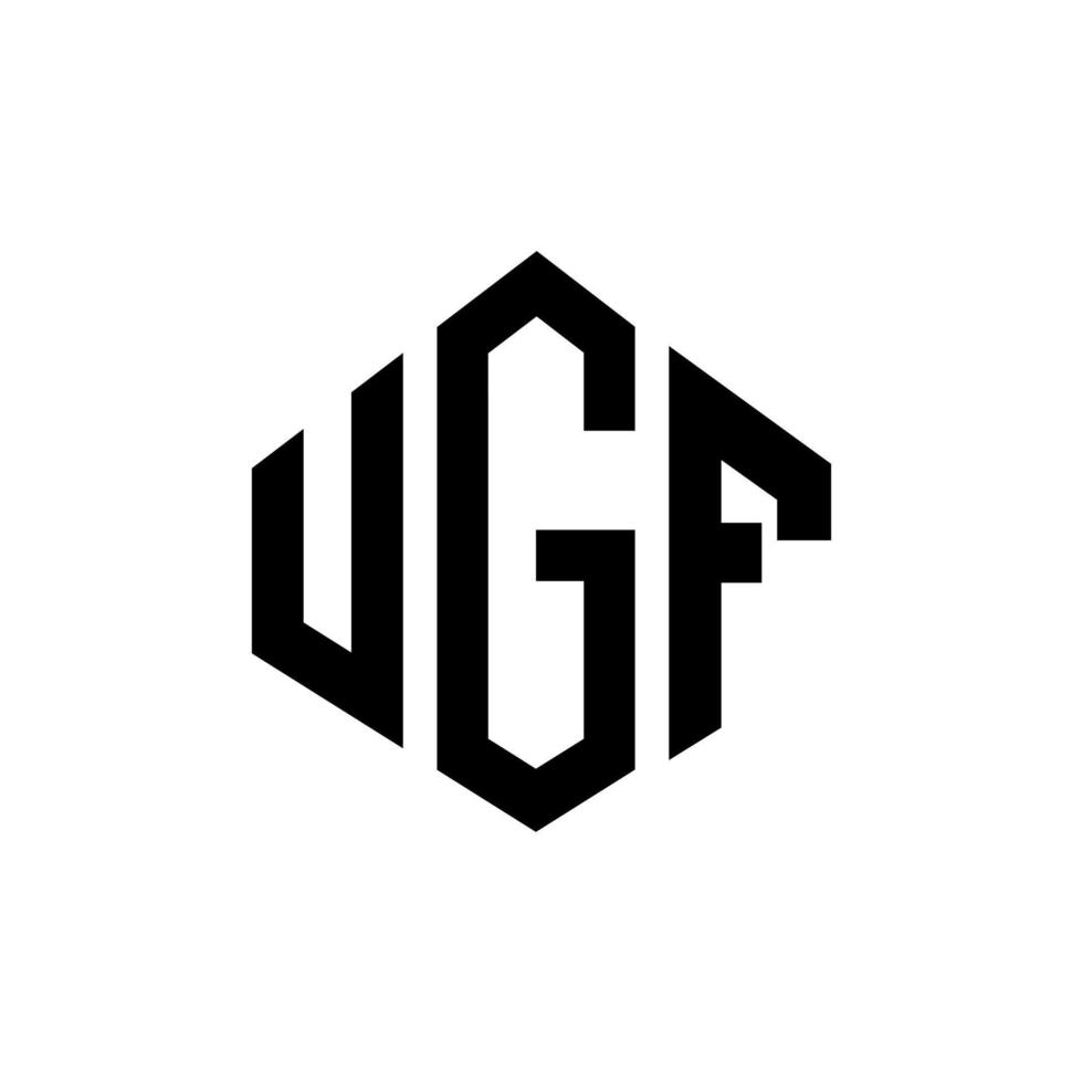 UGF letter logo design with polygon shape. UGF polygon and cube shape logo design. UGF hexagon vector logo template white and black colors. UGF monogram, business and real estate logo.