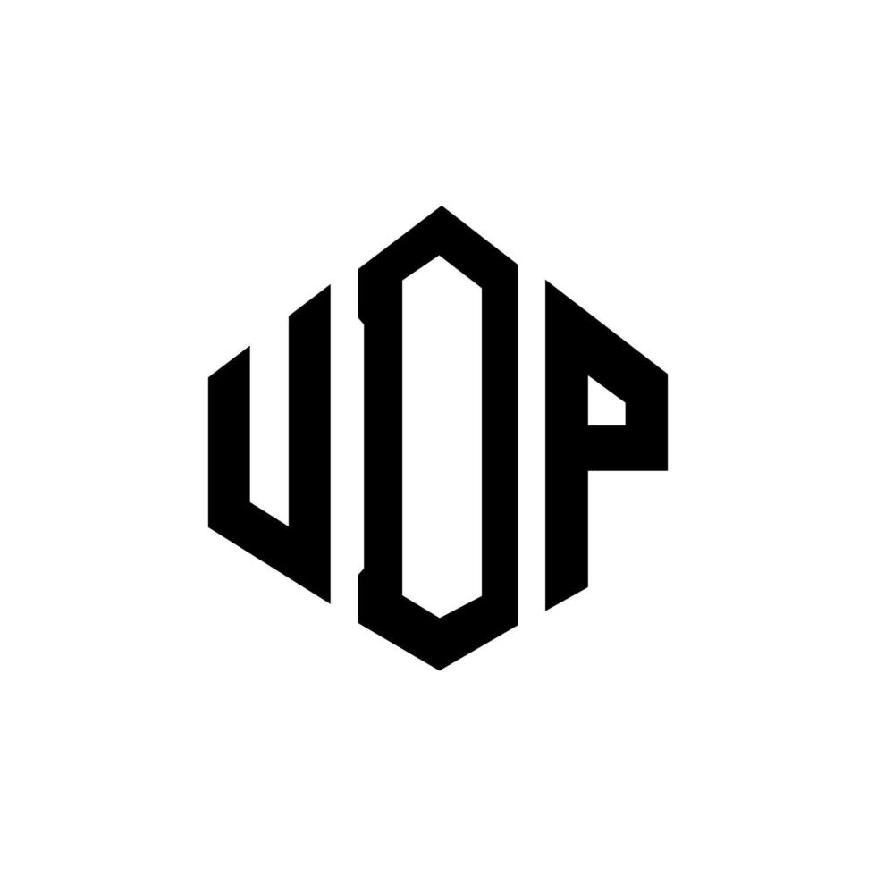 diseño de logotipo de letra udp con forma de polígono. diseño de logotipo en forma de cubo y polígono udp. udp hexágono vector logo plantilla colores blanco y negro. monograma udp, logotipo comercial e inmobiliario.