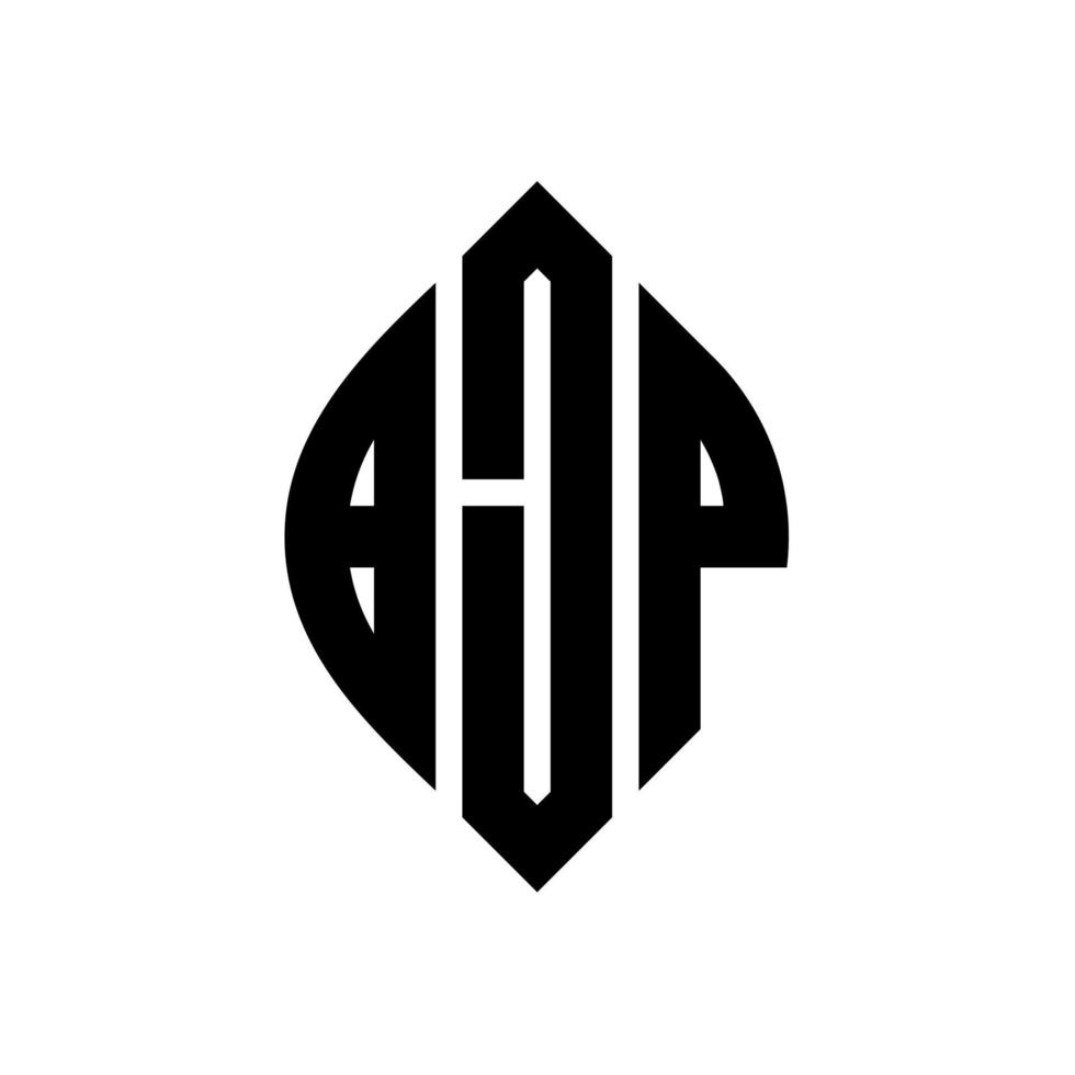 BJP circle letter logo design with circle and ellipse shape. BJP ellipse letters with typographic style. The three initials form a circle logo. BJP Circle Emblem Abstract Monogram Letter Mark Vector. vector